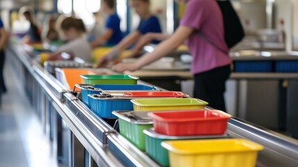 Colorful Trays at Student Cafeteria Return Station