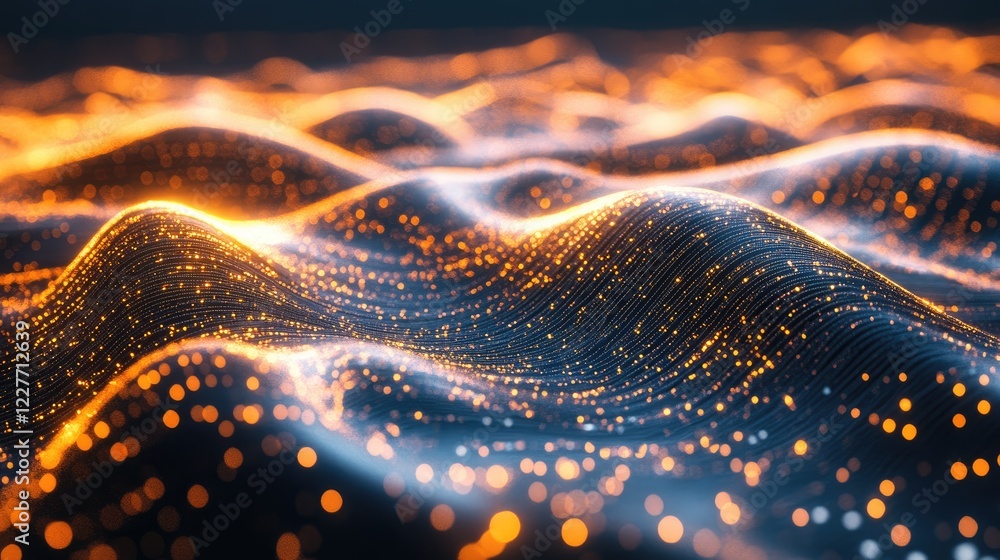 Poster abstract digital waves of glowing energy with luminous particles creating a dynamic visual represent