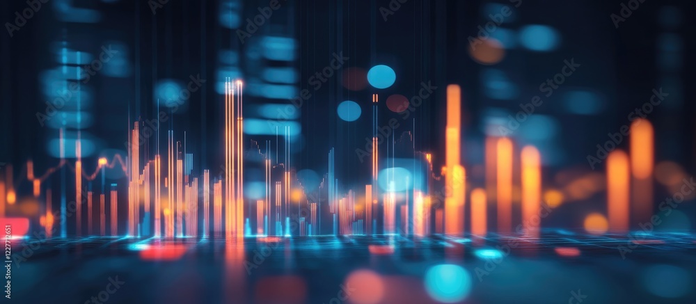 Aufkleber Abstract blurred city lights with bokeh effects highlighting business analysis and investment concepts featuring empty copyspace for text
