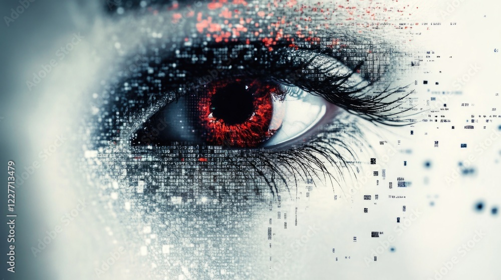 Poster Digital Eye Overlaid with Data Patterns Representing Sensory Awareness in Data Analysis
