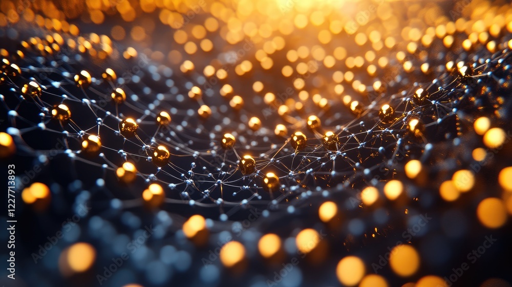 Aufkleber Futuristic nanotechnology particles illuminated on a digital surface creating an abstract network of glowing connections.