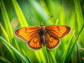 Obraz premium Brown Orange Butterfly on Green Grass - Nature Stock Photo