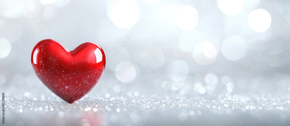 Poster red heart on a blurred grey background with bokeh effect ideal for romantic messages or advertisemen