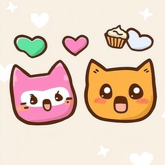 Fototapeta premium Cute Digital Love Themed Stickers Featuring Adorable Animal Characters and Hearts