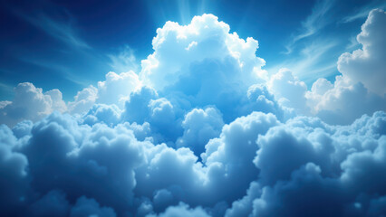 Fototapeta premium A futuristic cloud computing network with a blue sky background.