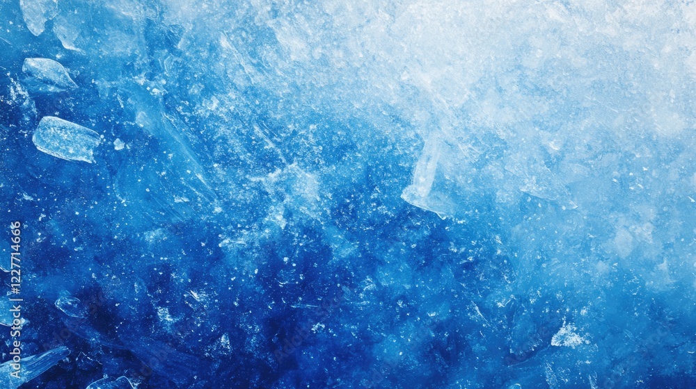 Aufkleber Ice texture on a frozen river at dusk showcasing blue ice formations and snow with ample empty space for text or design elements