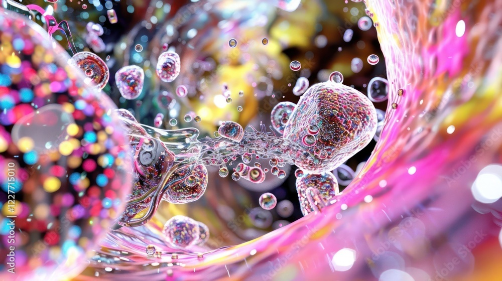 Aufkleber abstract colorful representation of microscopic life forms interacting in a vibrant environment