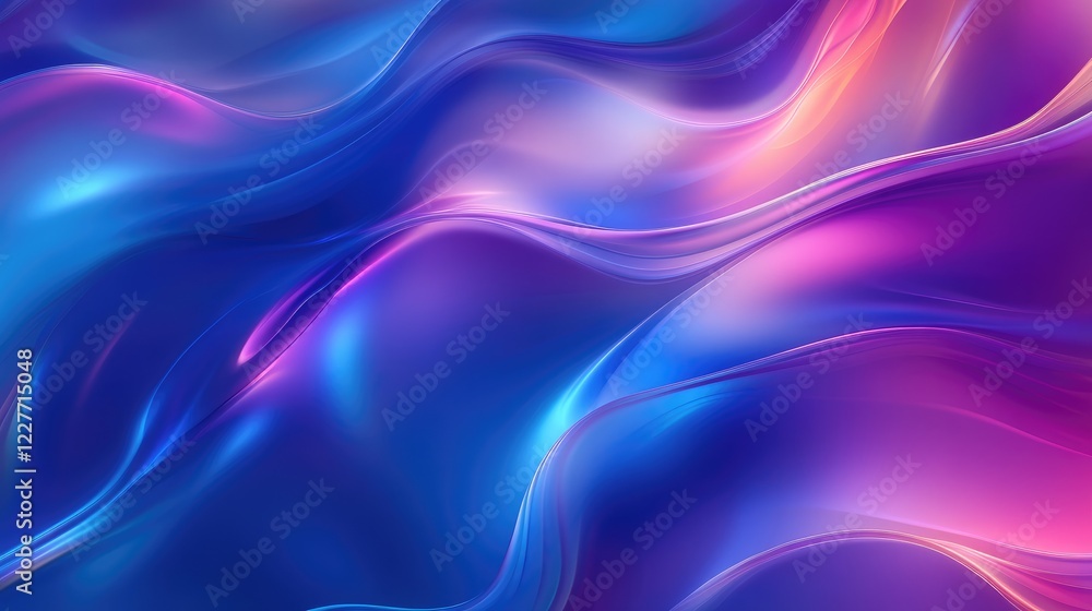 Poster vibrant fluid abstract background in vivid blue and purple tones with smooth waves and light reflect