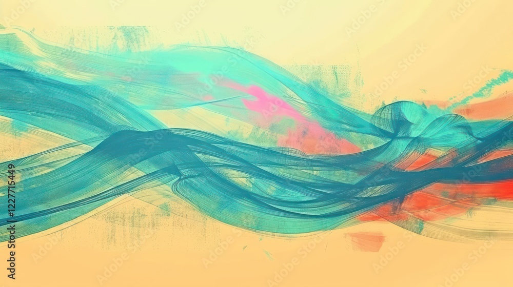 Poster abstract colorful waves flowing across a soft background, creating a serene and artistic atmosphere