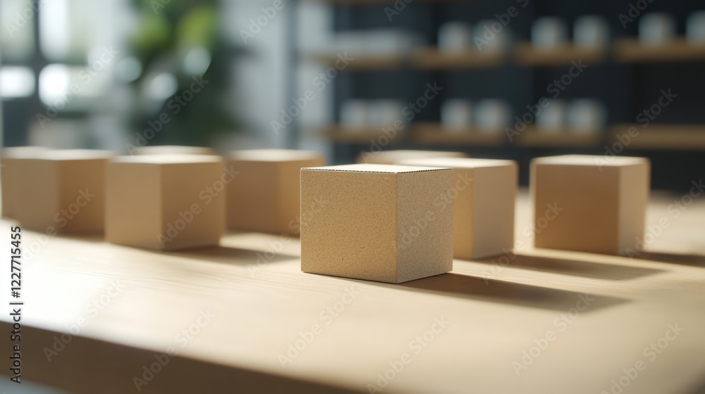 Aufkleber cardboard boxes arranged on a modern business desk showcasing a clean and minimalist workspace with 