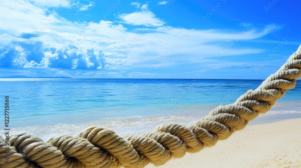 Poster rope on a pristine sandy beach with a scenic blue sky and tranquil sea in the background for relaxat
