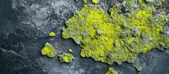 Organic cement texture with vibrant green smudges and scratches providing empty space for text showcasing nature-inspired design elements