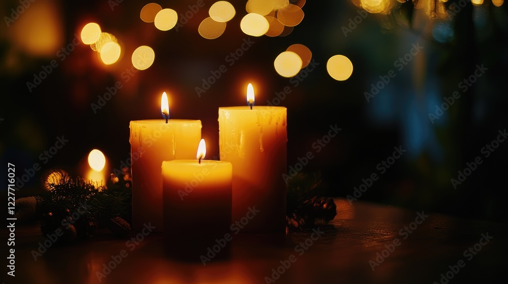 Poster warm romantic setting with soft candlelight and bokeh background effects