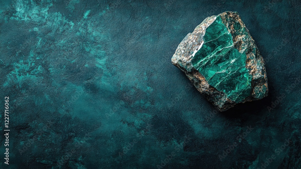 Aufkleber Modern emerald gemstone on textured dark background with ample negative space for creative design elements and text placement