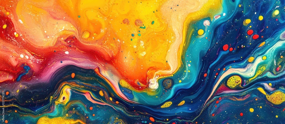 Poster vibrant abstract liquid art with multicolored waves and flowing patterns ideal for artistic backgrou