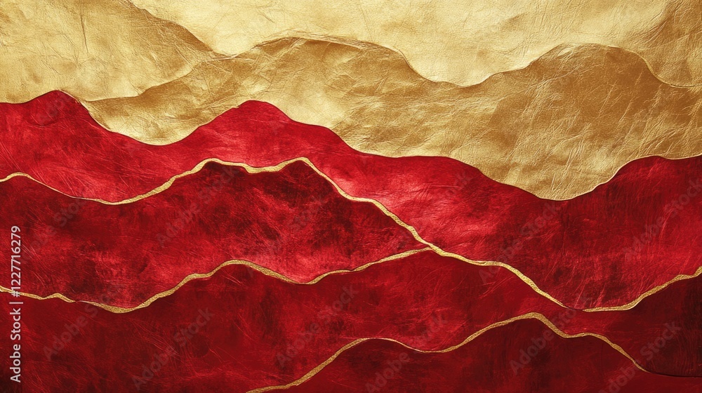 Aufkleber elegant red and gold wave texture background with foil finish for luxurious design projects and crea