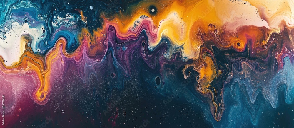 Poster colorful abstract liquid fluid art background with wavy design and empty space for text ideal for ba