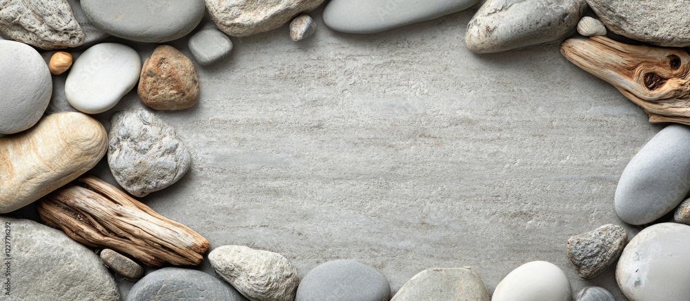 Poster stone and driftwood texture background with empty center space for text ideal for creative projects 