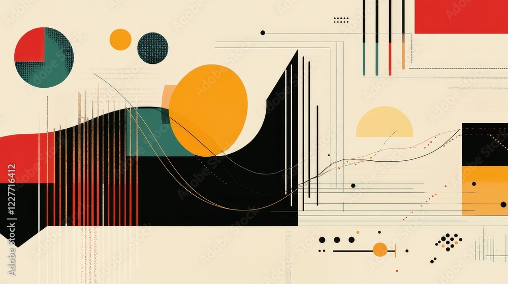 Poster Modern abstract infographic featuring dynamic line graphs and stock charts with vibrant colors representing data and analytics concepts.