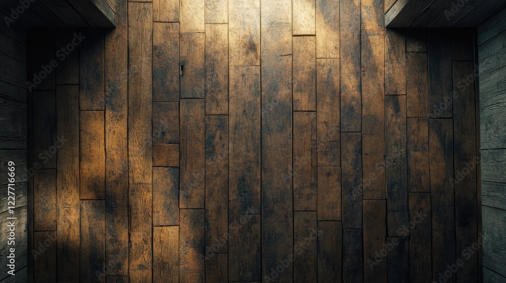 Poster wooden floor view from above with natural light and textured walls in a minimalist interior space