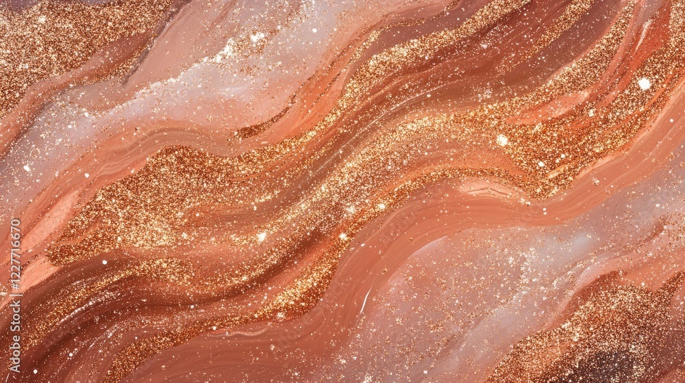 Poster rose gold glitter powder abstract background with flowing textures and shimmering details for elegan