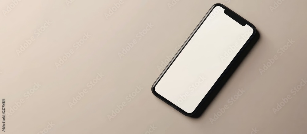 Poster stock market analysis on smartphone with blank screen for customization on neutral background for fi