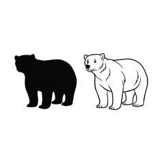 Fototapeta premium polar bear silhouette and line art vector on white background
