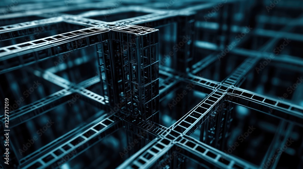 Poster abstract steel framework structure with empty space for text in industrial design or construction co