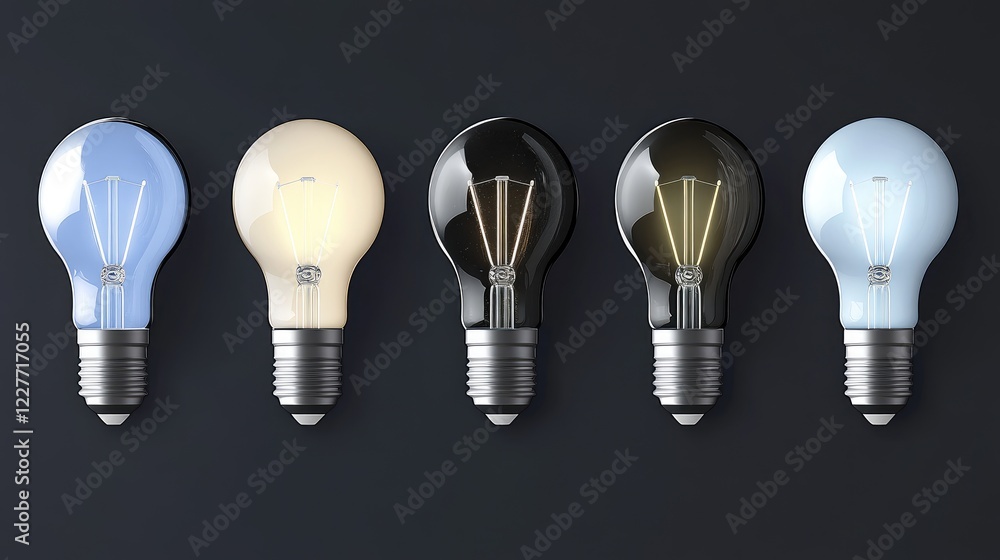 Poster modern light bulb designs showcasing various illumination types with sleek aesthetics for creative l