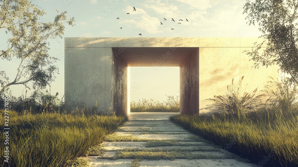 Aufkleber modern minimalist gatehouse showcasing cutting-edge architectural design in a serene natural landsca