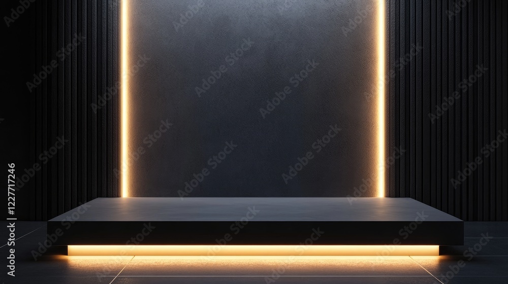 Poster Modern product display podium with minimalistic design and ambient lighting for elegant presentations in a stylish environment