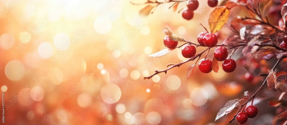 Poster red hawthorn berries with bokeh effect in autumn setting perfect for text overlay and seasonal desig