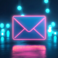 subscribe marketing signup Neon-lit envelope icon with a glowing background, representing digital communication.