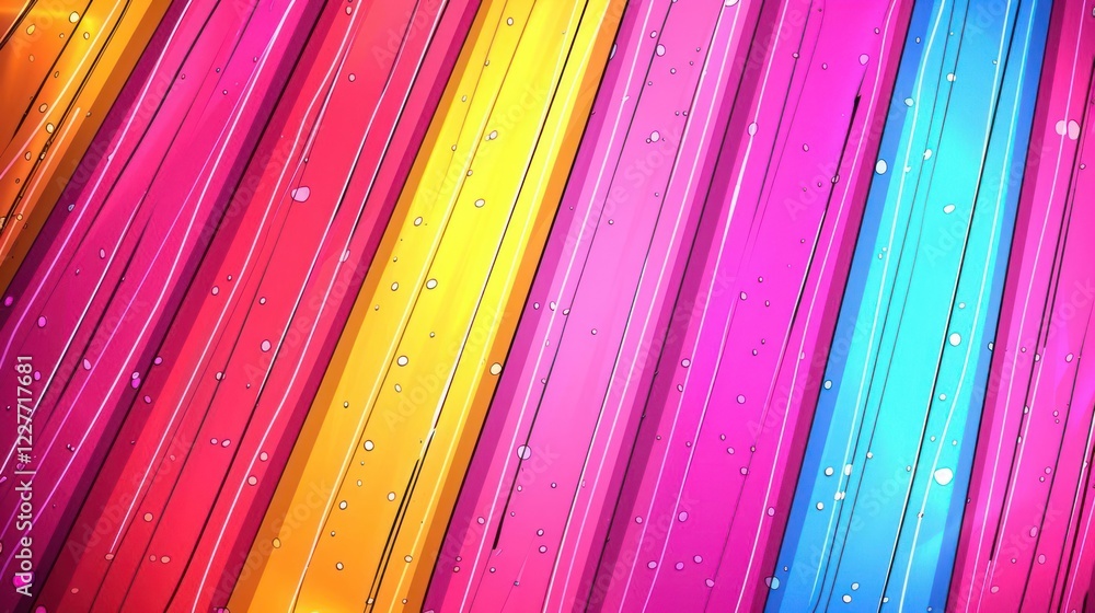 Poster vibrant, colorful abstract background with diagonal lines and sparkling elements, ideal for design u