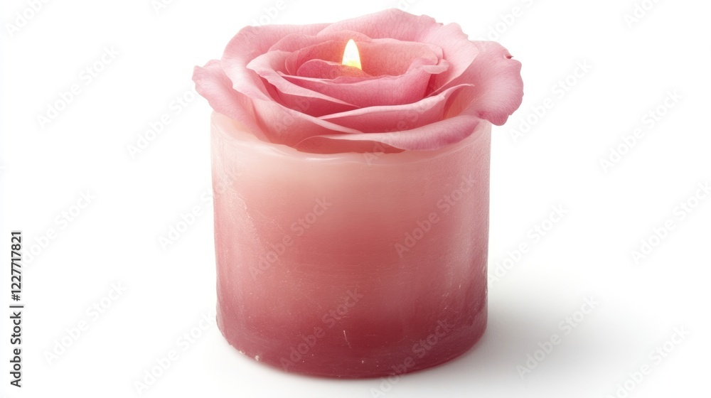 Poster elegant rose candle creating a romantic ambiance on a clean white background for soothing dã©cor and