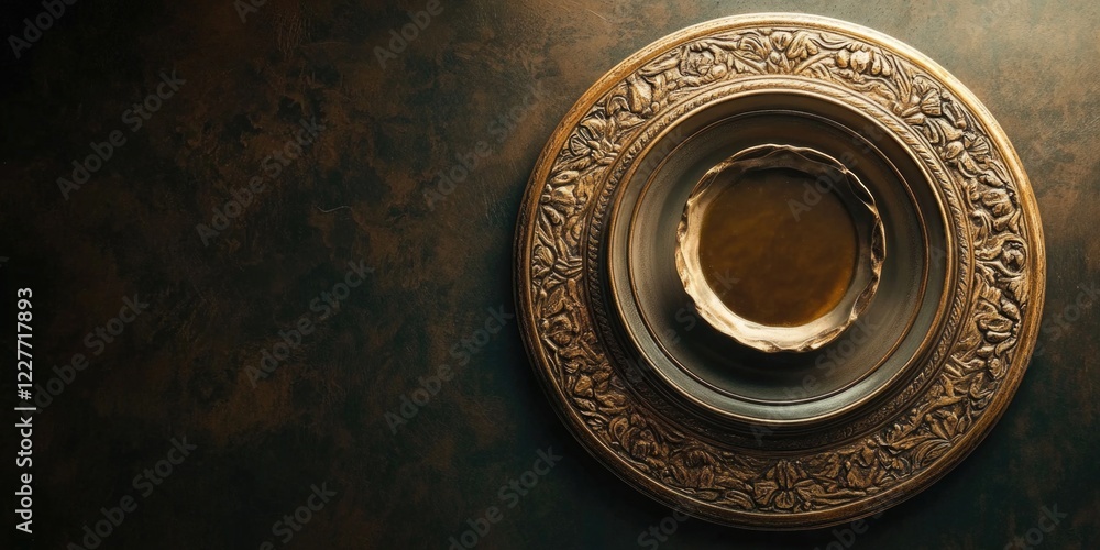 Poster elegant dining plate with ornate border highlighting culinary artistry and fine dining aesthetic fea