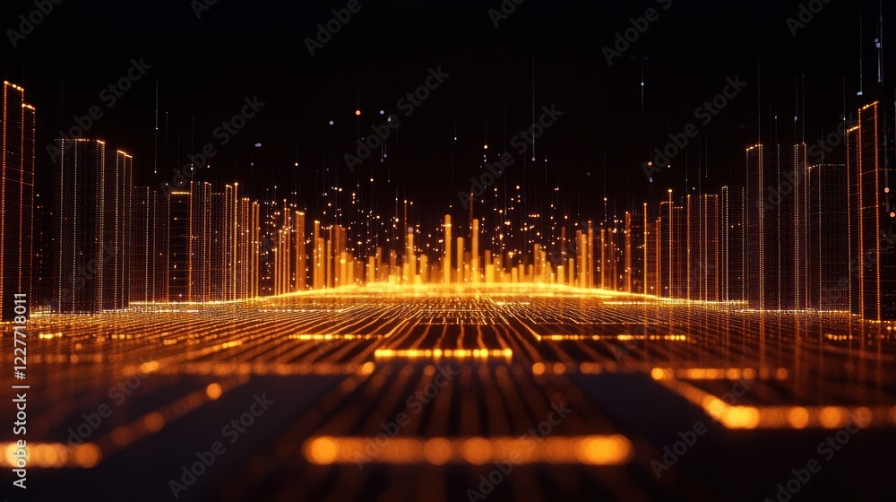 Aufkleber digital city structure with light, abstract technology for tech background or website