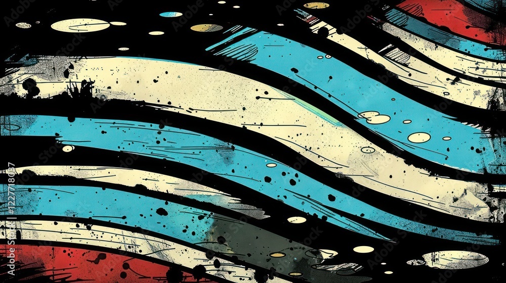 Poster Abstract colorful waves with splashes and textures creating a vibrant background design