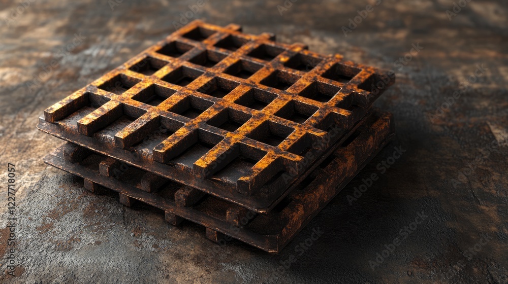 Aufkleber rusty iron grid bars with texture and glamour providing empty space for text and design elements