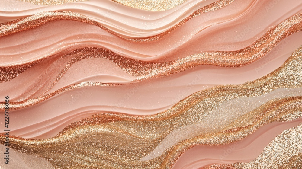 Poster rose gold wavy layered abstract background with glitter for festive and elegant themes