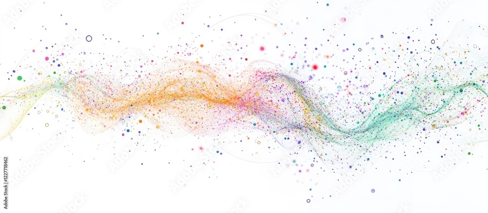 Poster abstract digital network design featuring vibrant colors and flowing lines on a white background wit