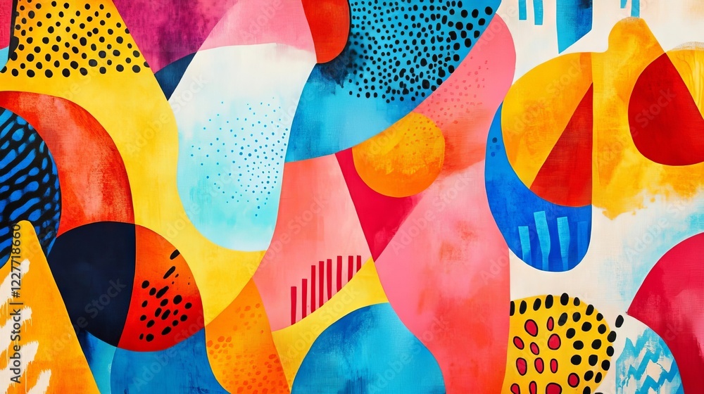 Poster colorful abstract artwork featuring bold shapes and vibrant patterns creating a lively composition d