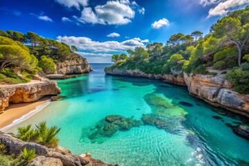 Fototapeta premium Cala Llombards Beach, Mallorca: Turquoise Waters & White Sand - Stunning Balearic Island Landscape