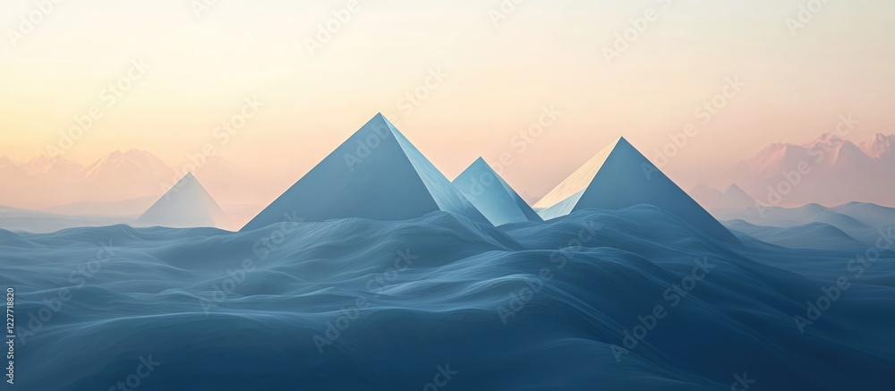 Poster three dimensional geometric model of pyramids in soft natural lighting showcasing intricate textures