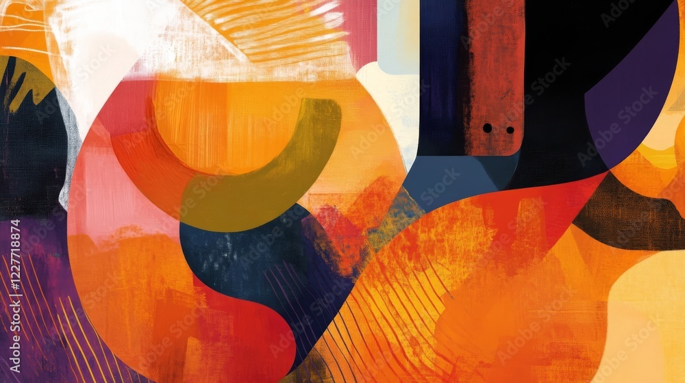 Poster colorful abstract design showcasing vibrant shapes and patterns in a modern art style