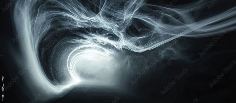 Poster mysterious smoke tunnel with dynamic lighting effects and ample space for text overlay