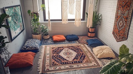 A cozy small urban studio transformed with layered rugs
