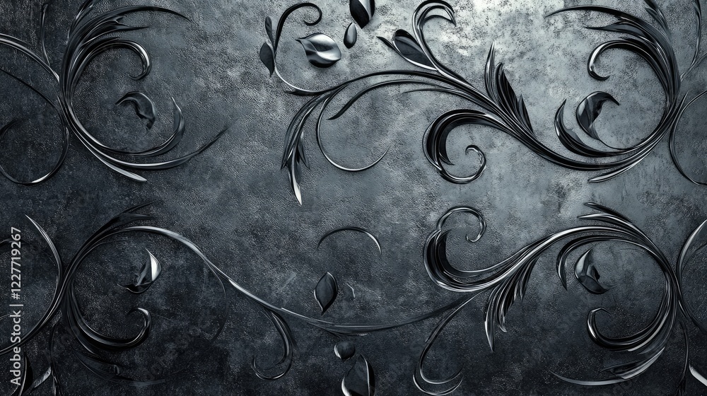 Poster elegant dark gray metal background with intricate floral patterns for a sophisticated design backdro