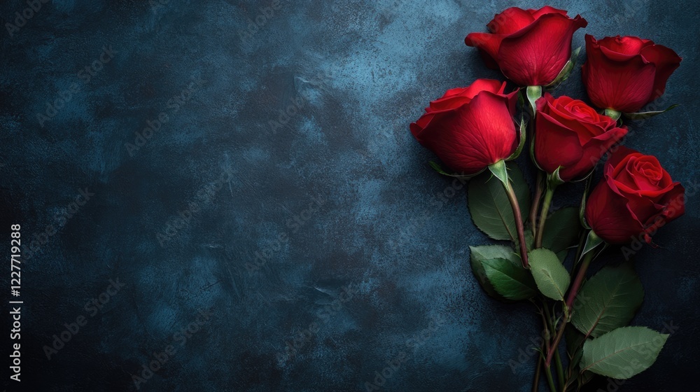 Poster elegant red rose bouquet with dark textured background ideal for romantic occasions and floral arran