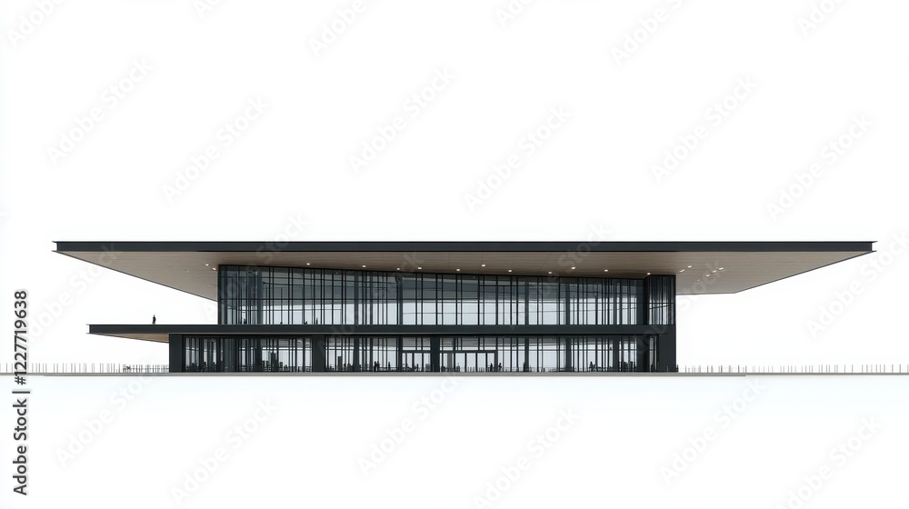 Aufkleber modern architectural building with sleek design, surrounded by open space and minimal landscape